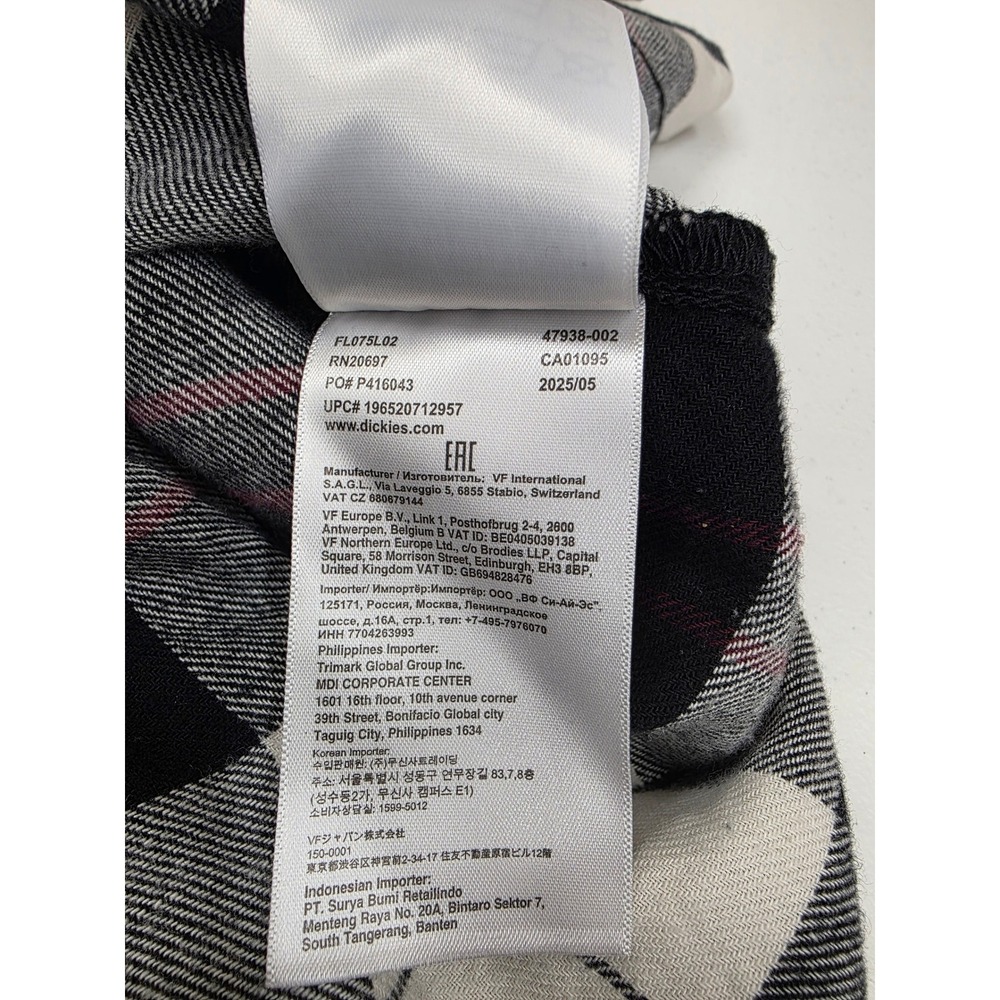 Dickies Womens XL Black White Red Plaid Cotton Flannel Button Up Shirt LS - Picture 10 of 10